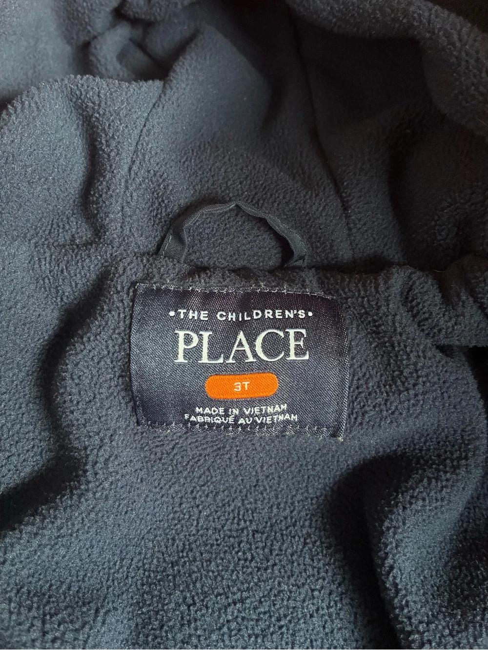 The Children's Place Navy and Orange Hooded full zip Puffer Jacket boys 3T